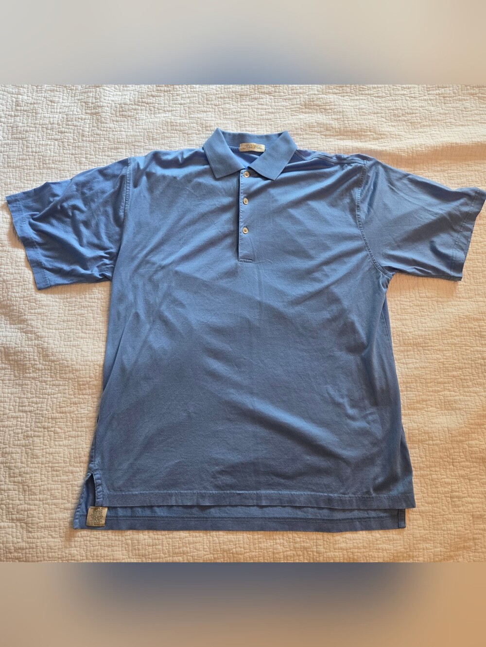 Peter Millar Polo, Light Blue, Size Medium. Siemens Embroidered On One Sleeve.